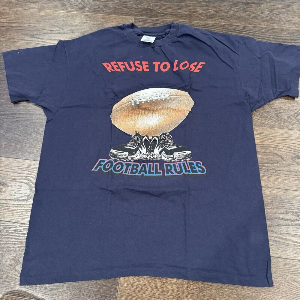 Vintage 90s Football Short Sleeve T Shirt; Men’s Size 2XL “Refuse To Lose” Navy
